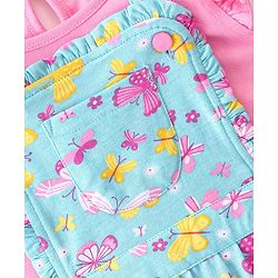 Babyhug Single Jersey Knit Butterfly Printed Frock with Short Sleeves Inner Tee - Blue & Pink