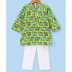 Babyhug Cotton Woven Full Sleeves Camel Printed Kurta Pyjama Set - Green