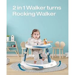 Babyhug Elephant 2 In 1 Walker Cum Rocker With Detachable Musical Toy Bar & Multiple Height With Seat Adjustments - Blue