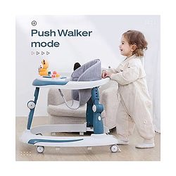 Babyhug Elephant 2 In 1 Walker Cum Rocker With Detachable Musical Toy Bar & Multiple Height With Seat Adjustments - Blue