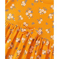 Babyhug Cotton Knit Half Sleeves Floral Print Frock with Bloomer & Headband - Yellow