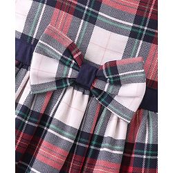 Babyhug Woven Yard Dyed Half Sleeves Checks Frock with Bow Applique - Red
