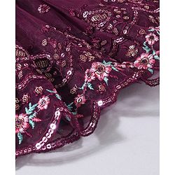 Babyhug Sleeveless Sequined Floral Embroidered Choli Lehenga and Dupatta Set - Wine