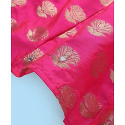 Babyhug Sleeveless Mirror Embroidered Choli with Brocade Lehenga Set With Dupatta - Fuchsia & White