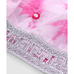 Babyhug Half Sleeves Mirror Embroidered Choli with Tie & Dye Lehenga Set With Dupatta - White & Pink