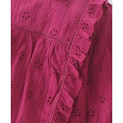 Babyhug 100% Cotton Full Sleeves Shiffli Top with Frill Detailing - Maroon