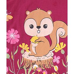Babyhug Cotton Knit Full Sleeves Tee & Frill Detailing Squirrel & Floral Print- Maroon