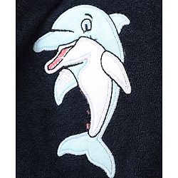 Babyhug Cotton Knit Full Sleeves Hooded Bath Robe Dolphin Patch - Navy Blue