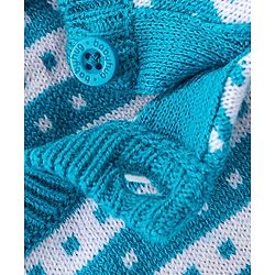 Babyhug Knitted Full Sleeves Anastasia Design Sweater Set - Aqua Blue