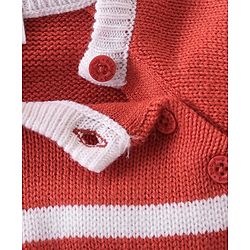 Babyhug Knitted Full Sleeves Sweater Set with Stripe Design - White & Red