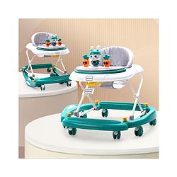 Babyhug Bunny 2 In 1 Walker Cum Rocker With 3 Adjustable Height & Musical Play Tray With Lights-Green| Cushion Seat| Smooth Swivel Wheels| Foldable