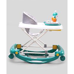 Babyhug Bunny 2 In 1 Walker Cum Rocker With 3 Adjustable Height & Musical Play Tray With Lights-Green| Cushion Seat| Smooth Swivel Wheels| Foldable
