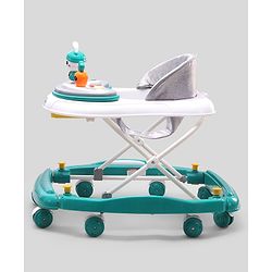 Babyhug Bunny 2 In 1 Walker Cum Rocker With 3 Adjustable Height & Musical Play Tray With Lights-Green| Cushion Seat| Smooth Swivel Wheels| Foldable