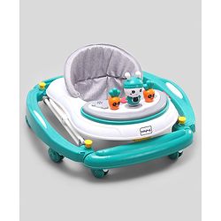 Babyhug Bunny 2 In 1 Walker Cum Rocker With 3 Adjustable Height & Musical Play Tray With Lights-Green| Cushion Seat| Smooth Swivel Wheels| Foldable