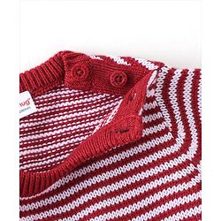 Babyhug Knitted Full Sleeves Baby Sweater Set with Stripes Design - Red