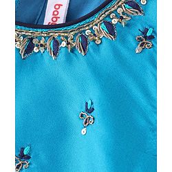 Babyhug Sleeveless Lehenga Choli & Dupatta Set with Floral Embroidery - Navy Blue