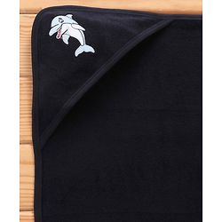 Babyhug Cotton Terry Knit Towel with Hood Dolphin Applique L 76.2 x B 76.2 cm - Navy Blue