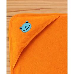 Babyhug Cotton Terry Knit Towel with Hood Frog Applique L 76.2 x B 76.2 cm - Orange