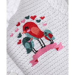 Babyhug Full Sleeves Front Open Sweater with Birds Design - OffWhite