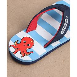 Cute Walk by Babyhug Slip-On Striped Flip Flops Octopus Print - Blue