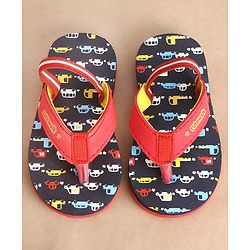 Cute Walk by Babyhug Flip Flops with Back Strap Vehicle Print - Blue