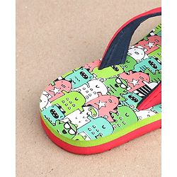 Cute Walk by Babyhug Slip On Flip Flops with Monster Print - Red & Green