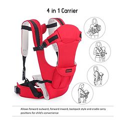 Babyhug Joy Bundle 4-in-1 Premium Baby Carrier : Lightweight, Breathable, Ergonomic design, 4 carrying positions, Head and neck support, Storage pocket, and Adjustable straps for babies up to 12 kg-Red
