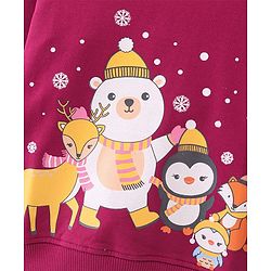 Babyhug 100% Cotton Knit Full Frill Sleeves Sweatshirt with Christmas Themed Graphics - Maroon