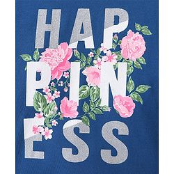 Babyhug Full Sleeves Sweatshirt Text & Floral Graphics with Glitter Detailing - Navy Blue & Pink