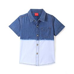 Babyhug 100% Cotton Woven Half Sleeves Solid Color Denim Shirt - Blue