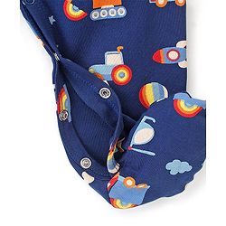 Babyhug Cotton Knit Full Sleeves Footed Sleep Suit Construction Vehicle Print - Navy Blue