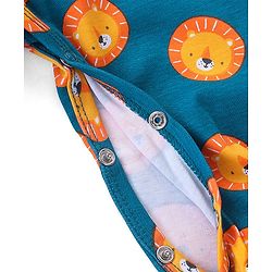 Babyhug Cotton Knit Full Sleeves Footed Sleep Suit Lion Print - Navy Blue