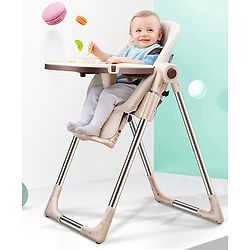 Babyhug Multifunctional Portable High Chair with 5 Level Height Adjustment -Beige| Compact Fold| Removable Wheels with Lock| Removable Double Food Tray| Cushion Seat