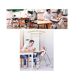 Babyhug Multifunctional Portable High Chair with 5 Level Height Adjustment -Beige| Compact Fold| Removable Wheels with Lock| Removable Double Food Tray| Cushion Seat