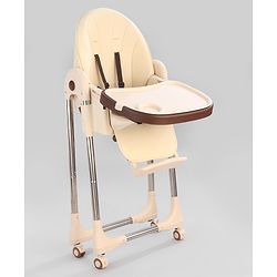 Babyhug Multifunctional Portable High Chair with 5 Level Height Adjustment -Beige| Compact Fold| Removable Wheels with Lock| Removable Double Food Tray| Cushion Seat