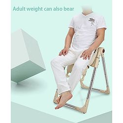 Babyhug Multifunctional Portable High Chair with 5 Level Height Adjustment -Beige| Compact Fold| Removable Wheels with Lock| Removable Double Food Tray| Cushion Seat