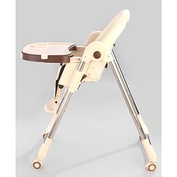 Babyhug Multifunctional Portable High Chair with 5 Level Height Adjustment -Beige| Compact Fold| Removable Wheels with Lock| Removable Double Food Tray| Cushion Seat