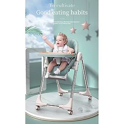 Babyhug Multifunctional Portable High Chair with 5 Level Height Adjustment - Green| Compact Fold| Removable Wheels with Lock| Removable Double Food Tray| Cushion Seat