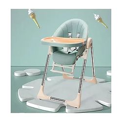 Babyhug Multifunctional Portable High Chair with 5 Level Height Adjustment - Green| Compact Fold| Removable Wheels with Lock| Removable Double Food Tray| Cushion Seat