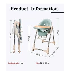 Babyhug Multifunctional Portable High Chair with 5 Level Height Adjustment - Green| Compact Fold| Removable Wheels with Lock| Removable Double Food Tray| Cushion Seat