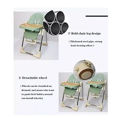Babyhug Multifunctional Portable High Chair with 5 Level Height Adjustment - Green| Compact Fold| Removable Wheels with Lock| Removable Double Food Tray| Cushion Seat