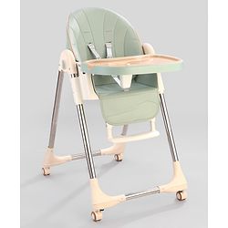 Babyhug Multifunctional Portable High Chair with 5 Level Height Adjustment - Green| Compact Fold| Removable Wheels with Lock| Removable Double Food Tray| Cushion Seat