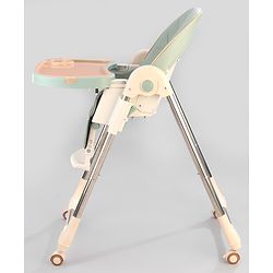Babyhug Multifunctional Portable High Chair with 5 Level Height Adjustment - Green| Compact Fold| Removable Wheels with Lock| Removable Double Food Tray| Cushion Seat