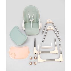 Babyhug Multifunctional Portable High Chair with 5 Level Height Adjustment - Green| Compact Fold| Removable Wheels with Lock| Removable Double Food Tray| Cushion Seat