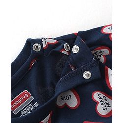 Babyhug Cotton Single Jersey Knit Full Sleeves Night Suit Heart Print - Navy Blue