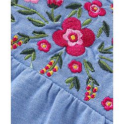 Babyhug 100% Cotton Knit Full Sleeves With Top & Leggings Floral Embroidery - Purple & Pink