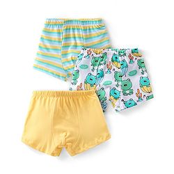 Babyhug 100% Cotton Trunk Striped & Frog Print Pack Of 3 - Yellow White & Green