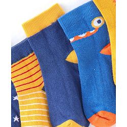 Cute Walk by Babyhug Ankle Length Anti Bacterial Socks Star Design Pack of 5 - Yellow & Blue