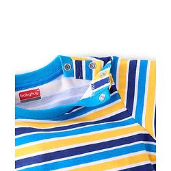 Babyhug Cotton Knit Full Sleeves Striped T-Shirt - Blue & Yellow