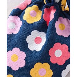 Babyhug 100% Cotton Knit Mittens and Booties With Floral Print - Navy Blue